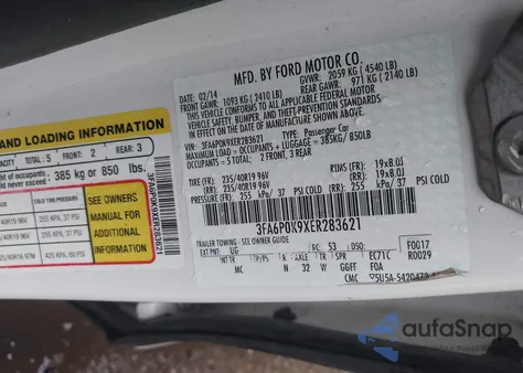 2014 Ford Fusion Titanium z USA, uszkodzony, nr VIN 3FA6P0K9XER283621